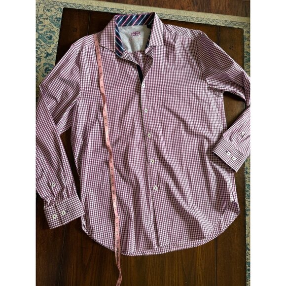 Michelsons London Red Check Pattern Button Down Shirt Men's Medium - Picture 3 of 7